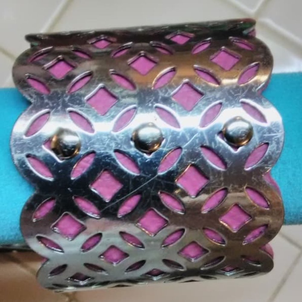 Silver and Purple Stencil Cuff Bracelet